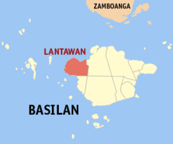 Mapa ng Basilan na ipinapakita ang lokasyon ng Lantawan.