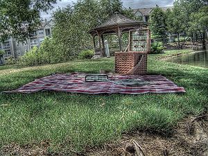 A tone mapped HDR image of a picnic setup on t...