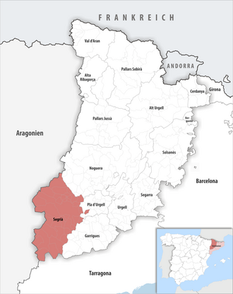 Die Lage der Comarca Segrià in der Provinz Lleida