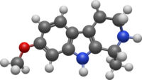 3D diagram of the chemical structure of tetrahydroharmine