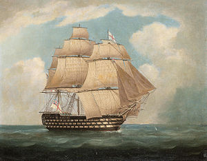 Thomas Buttersworth - H.M.S. 'Victory' in full sail and in a squall (1).jpg