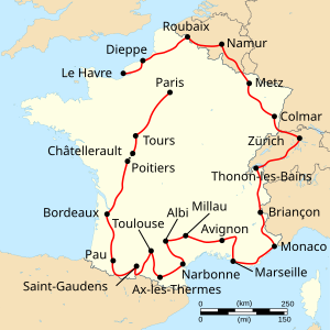 Route of the 1955 Tour de FranceFollowed clockwise, starting in Le Havre and finishing in Paris