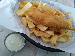 Battered banana blossom heart, served like fish and chips