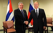 Raul Castro with Russian President Vladimir Putin in New York City, 28 September 2015 Vladimir Putin and Raul Castro (28-09-2015).jpg