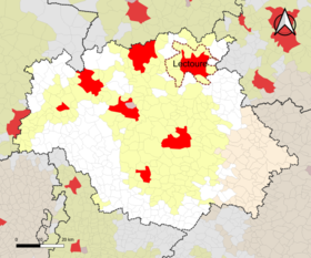 Localisation de l'aire d'attraction de Lectoure dans le département du Gers.