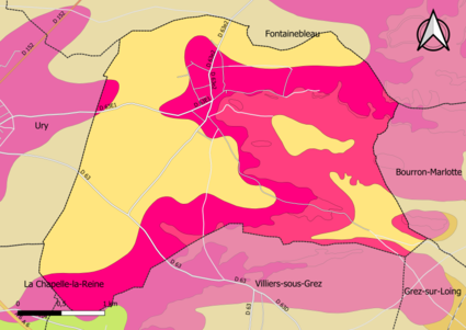 Carte montrant en couleurs le zonage géologique simplifié d'une commune