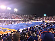 The Boise State Broncos are the first football team to design a blue field in 1986. Alberstson's Stadium Record Attendance for Boise State Football in October 2019.jpg
