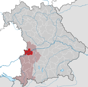 Beliggenheden af Landkreis Dillingen an der Donau i Bayern (klikbart kort)