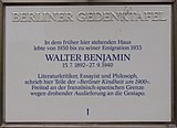 Berliner Gedenktafel für Walter Benjamin, Prinzregentenstraße 66, Berlin-Wilmersdorf (Aufnahme 2007)
