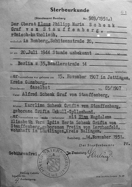 Файл:Claus Schenk Graf von Stauffenberg Sterbeurkunde 1944.jpg