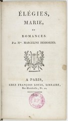 Marceline Desbordes-Valmore, Élégies, Marie et romances, 1819    