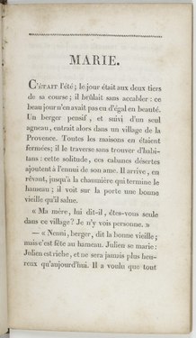 Marceline Desbordes-Valmore, Élégies, Marie et romances : « Marie », 1819    