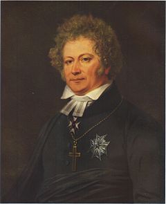 Esaias Tegnér målad av Johan Gustaf Sandberg, cirka 1826. På bröstet bär han kraschan för Kommendör av Stora Korset av Nordstjärneorden