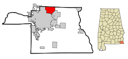 Location in Houston County and the state of Alabama