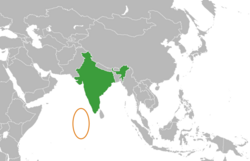 IndiaとMaldivesの位置を示した地図