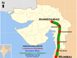 Lokshakti Express and Gujarat Mail (Mumbai - Ahmadabad) Route map.png