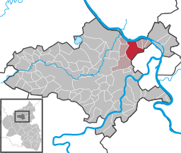 Mülheim-Kärlichs läge i distriktet Mayen-Koblenz