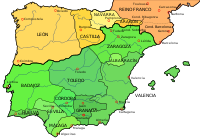 Kingdom of Aragon, County of Barcelona and the Kingdom of Castile (Castilla) in 1037 Map Iberian Peninsula 1037-es.svg