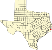 Map of Teksas highlighting Orange County