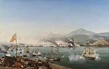The naval Battle of Navarino (1827), as depicted by Ambroise Louis Garneray. Navarino.jpg