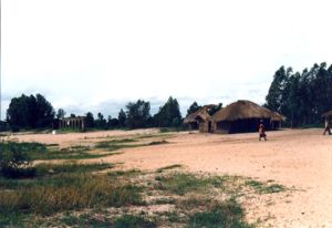 Традиционные дома из глины и соломы на пляже озера Малави в Нхотакоте