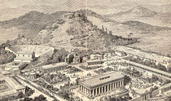 Teckning av antikens Olympia, ur Pierers Universal-Lexikon (1891).