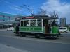 A tram with a bow collector in Plauen, Germany