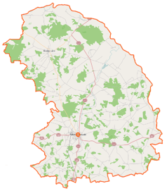 Mapa konturowa powiatu sokołowskiego, na dole znajduje się punkt z opisem „Sokołów Podlaski”