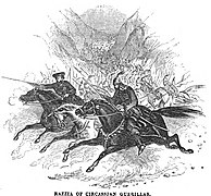 Razzia de guerriers circassiens en 1855. En 1867, la Russie impériale expulse les Circassiens vers l'Empire ottoman.