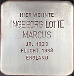 Stolperstein für Ingeborg Lotte Marcus(Südwall 34)