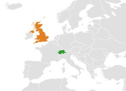 Карта с указанием местоположения Швейцарии и Великобритании