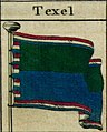 een groen-blauwe vlag, zoals in 1783 door de Brit Bowles getekend op een vlaggenkaart.