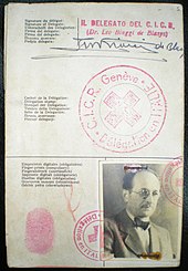 War criminal Adolf Eichmann in passport used to enter Argentina: his conscience spoke with the "respectable voice" of the indoctrinated wartime German society that surrounded him. WP Eichmann Passport.jpg