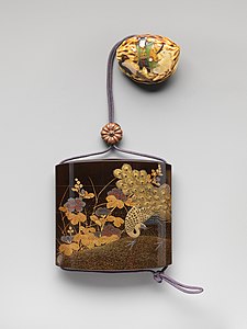 Инро с паун и цветя, Период Едо, 19-ти век
