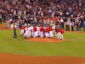 The Boston Red Sox celebrating their clinching...