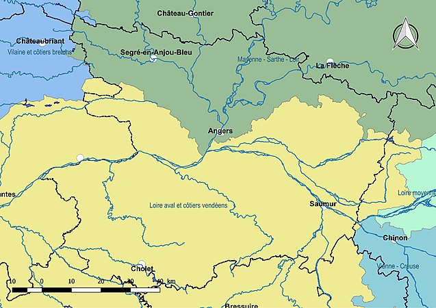 Le Maine-et-Loire est partagé en deux sous-bassins « Loire aval et côtiers vendéens » et « Mayenne-Sarthe-Loir ».