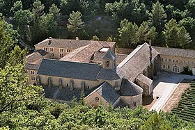 The Romanesque Abbey of Sénanque, France, is surrounded by monastic buildings of various dates.