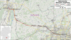 A München–Augsburg nagysebességű vasútvonal útvonala