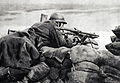 Image 4A Belgian machine gunner at the front lines in 1918, firing a Chauchat machine gun. (from History of Belgium)