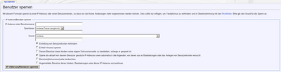 Screenshot der Spezialseite sperren nur für Admins einsehbar