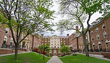 Three dormitories, Metcalf Hall (1919), Andrews Hall (1947), and Miller Hall (1910), formed the heart of Pembroke College and now serve as freshman residences. Brown University Pembroke campus.jpg