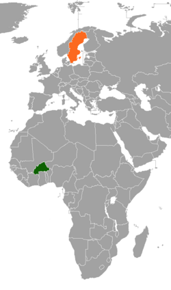 Map indicating locations of Burkina Faso and Sweden