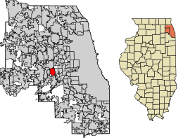 Расположение Хинсдейла в округах Дюпейдж и Кук, штат Иллинойс.