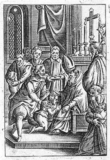 German wood cut depicting confirmation service (1679) Firmung 1679.jpg