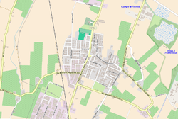 OSM map of Fossoli also indicating the concentration camp and the nature reserve's entrance (both in the upper right corner)