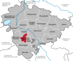 Läget för staden Gehrden i Region Hannover