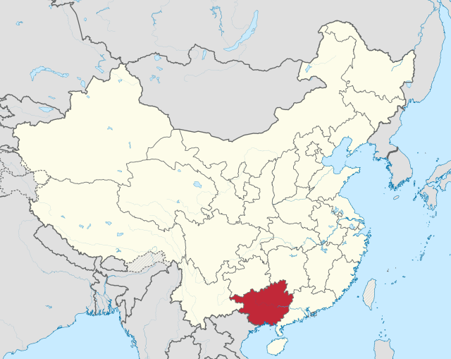 Guangxis läge i Kina.