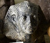 รูปสลักส่วนหัวขนาดครึ่งของจริงจากหินไดโอไรต์ลายจุดจากพิพิธภัณฑ์โบราณคดีอียิปต์เพทรี, กรุงลอนดอน