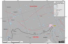 M6+ Himalayan region earthquakes, 1900-2014 Himalayan Tectonic Summary.png