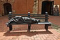 Replica of the "Homeless Jesus" sculpture of Timothy Schmalz at front of the convent